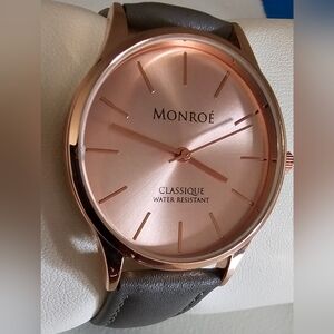 Monroe Women's Watch Rose Gold Tone and grey leather band